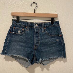 Levi's 501 Original Fit High Waisted Women's Shorts Frayed Hem Size 27 Dark Wash